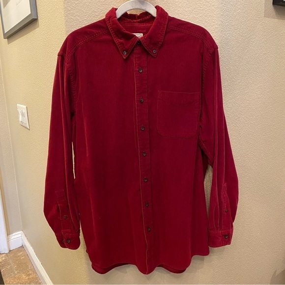 EDDIE BAUER Men Red Corduroy Button Long Sleeve Holiday Color Shirt Size L-Tall - Picture 1 of 6